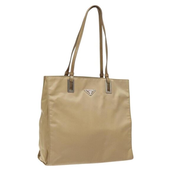 PRADA Tote Bag Nylon Beige Silver Auth 126300 - Picture 1 of 16